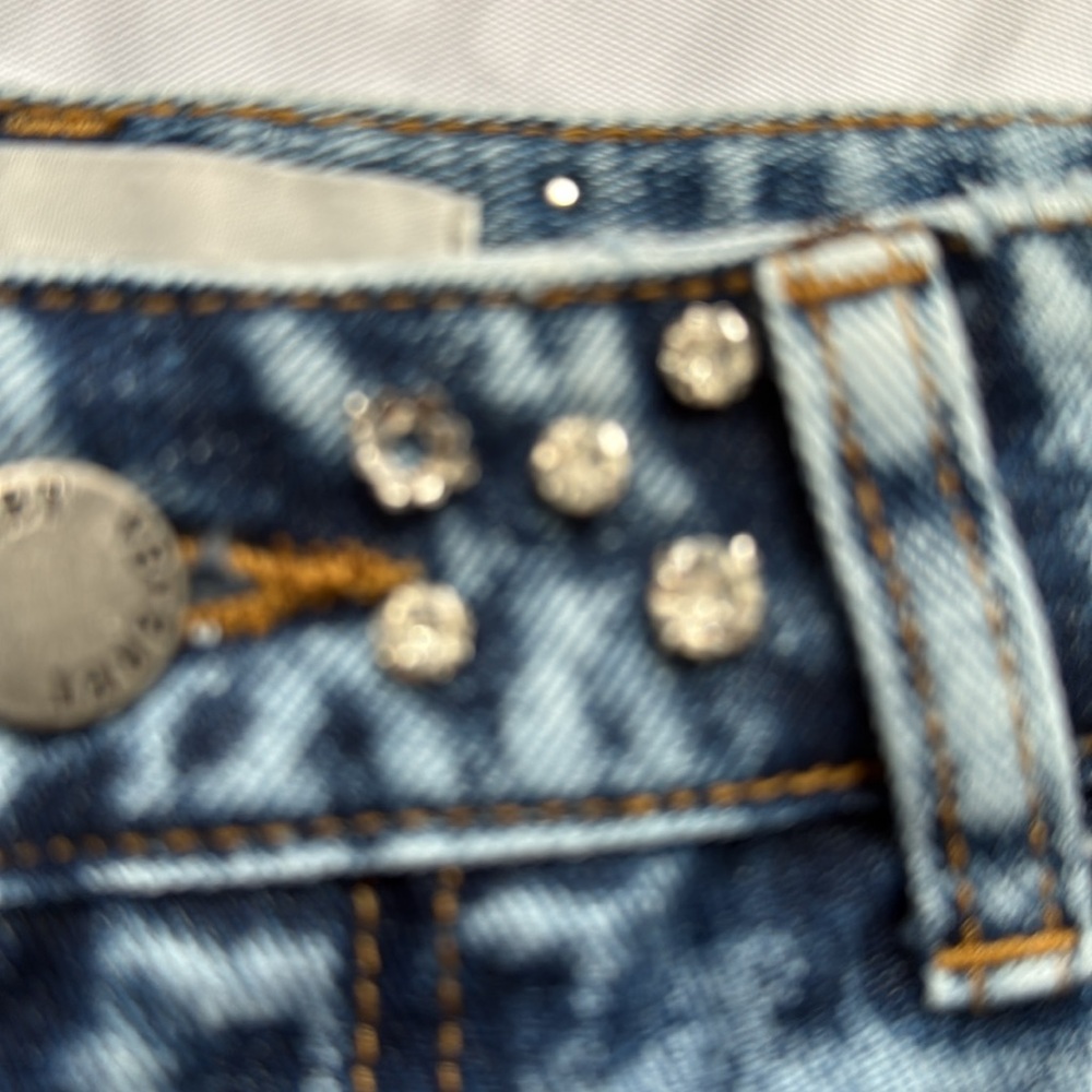 Studded Distressed Denim Mini Skirt - Blue - Picture 6 of 8